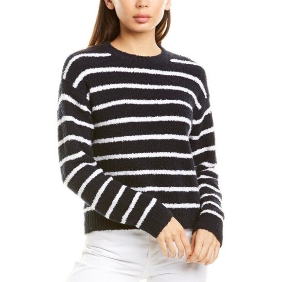 Vince Womens Striped Waffle Stitch Blue White Stripe Sweater Pullover Size Large - Picture 1 of 9